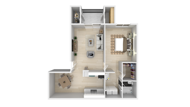 1Bed 1Bath 709sf floor plan